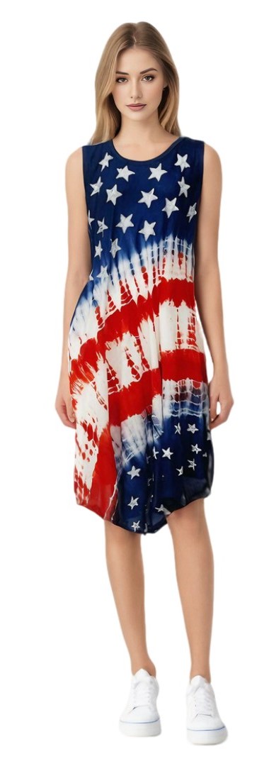 Wholesale Plus Rayon Tie Dye American UMBRELLA Dress