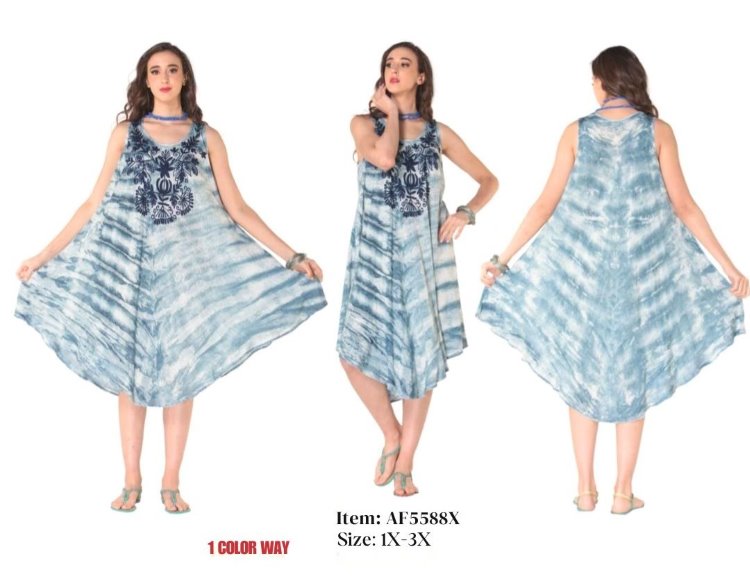 Wholesale Plus Rayon Dress-Wet Dye Embroiled India Dress