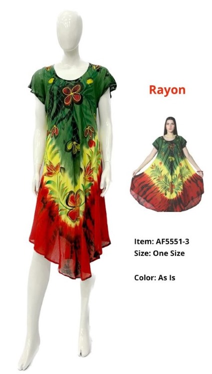 Wholesale Rayon DRESS Tie Dye Brush Paint Rasta Color