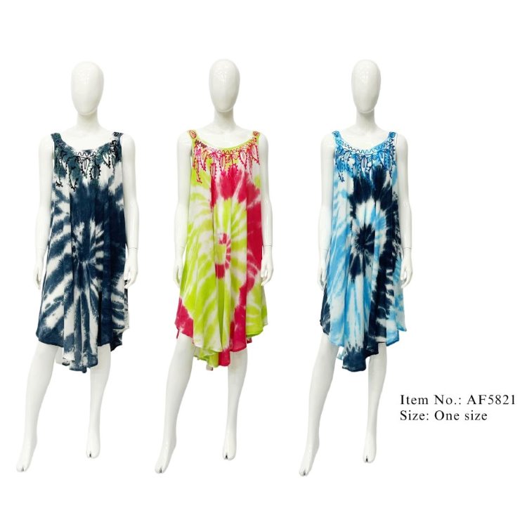 Wholesale Rayon Tie Dye Embroiled Umbrella Dress