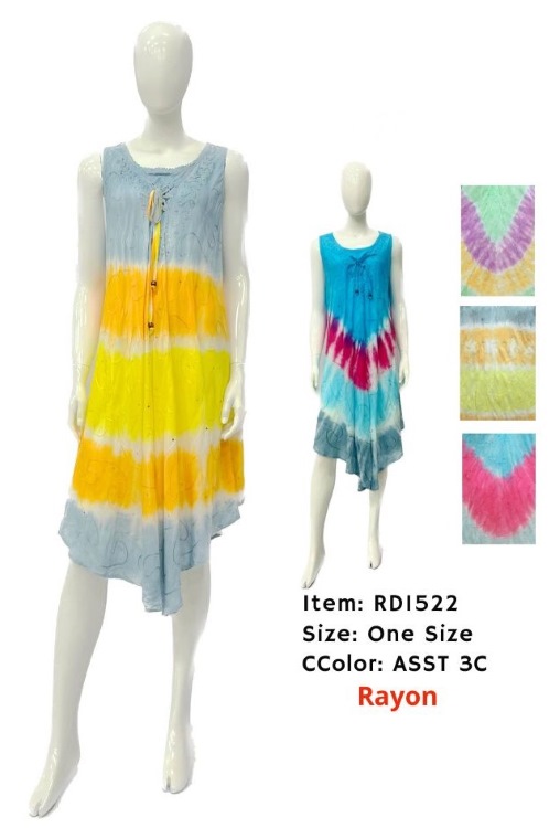 Wholesale Rayon Tie Dye Body Embroiled Grown