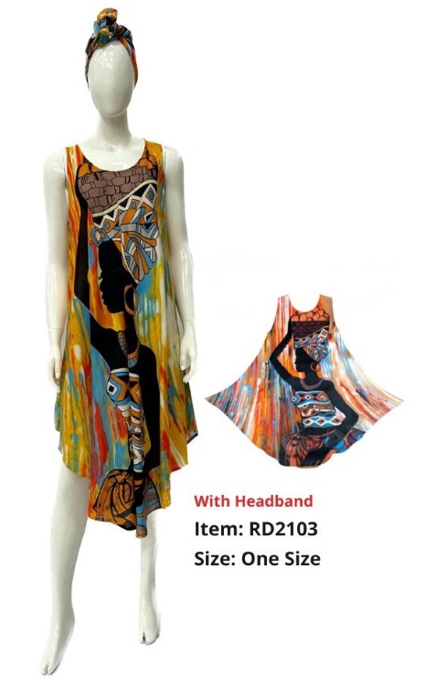 Wholesale Rayon Printed Dress-ladies Print with headband Set.