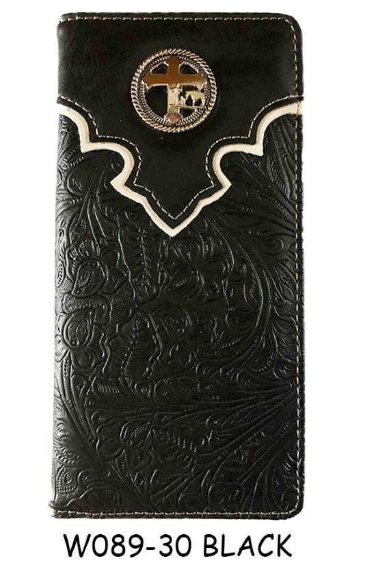 Wholesale Men Check Book Wallet With Cross Design Black