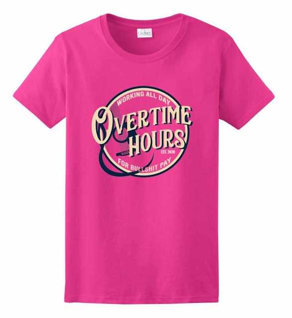 Wholesale OVER TIME HOURS BULLSHIT PAY Pink Color T-SHIRTs XXL