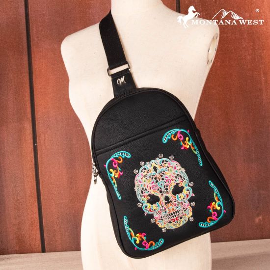 Montana West Embroidery SKULL Crossbody Bag Black multicolor