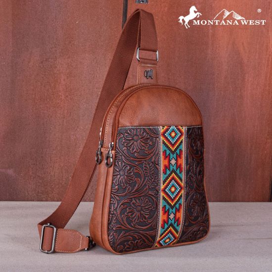 Montana West Embroidery Aztec Crossbody Bag BROWN
