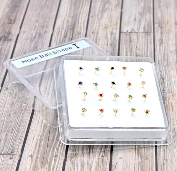 Wholesale Heart Multi Color CUBIC ZIRCONIA Post Nose Pin-20 pcs