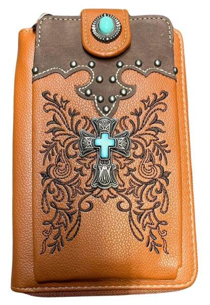 Montana west Cross Design Phone WALLET Crossbody Brown