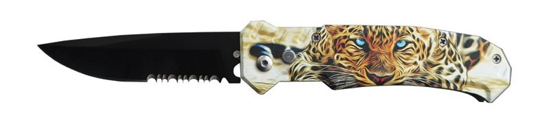 8'' Leaped Design Automatic Knife Clip Point Serrated SWITCHBLADE