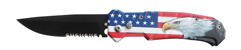 8'' Eagle FLAG Automatic Knife Clip Point Serrated Switchblade