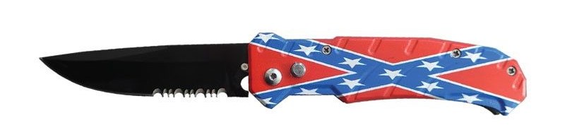 8'' Confederate FLAG Automatic Clip Point Serrated Switchblade