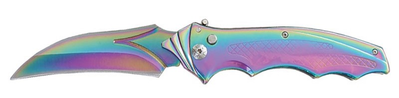 Hawkbill Blade Automatic Knife - Rainbow