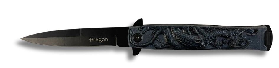 Wholesale Spring Assisted Knife W/Abstract Black DRAGON Handle
