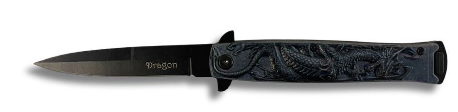 Wholesale Spring Assisted Knife W/Abstract Black Dragon Handle