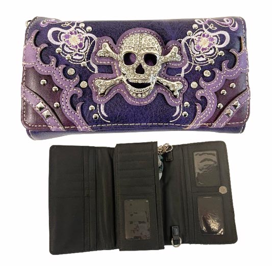Wholesale Westen Style SKULL Design Wallet Purse Purple