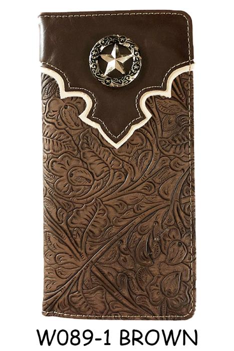 Wholesale Men Check Book Wallet With Horse Design Brown