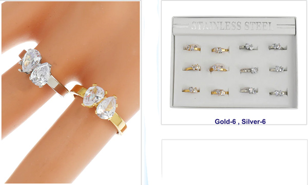 Wholesale Double DIAMOND Golden Silver Ring