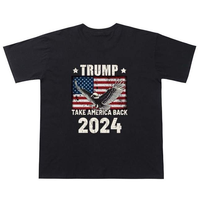 TRUMP 2024 Take America Back USA FLAG with Eagle Black T-shirts