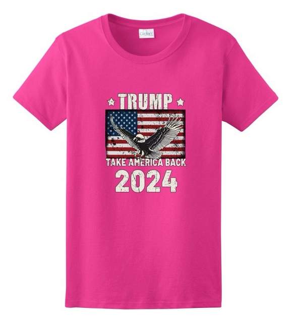 TRUMP 2024 Take America Back USA Flag with Eagle Pink T-SHIRTS