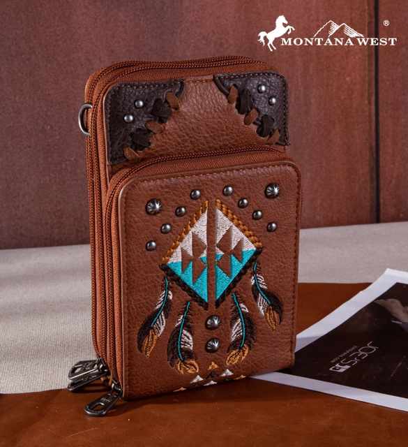 Montana West Embroidered Arrows Feathers Collection Phone WALLET