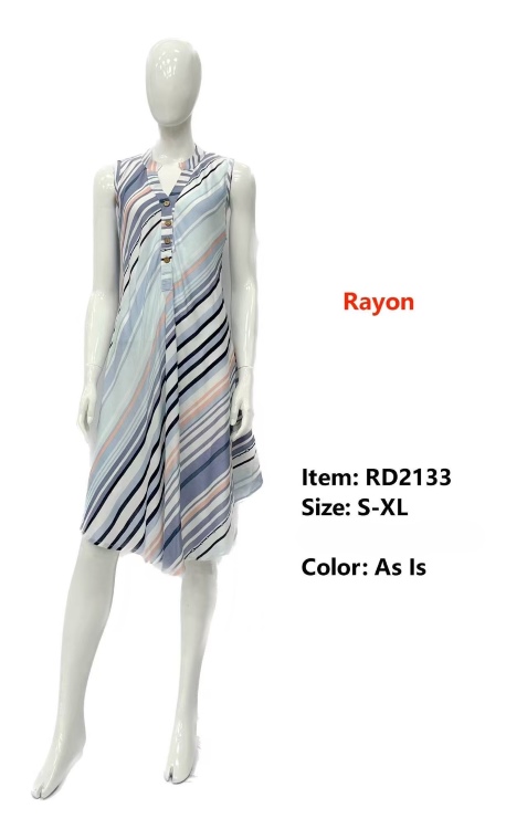 Wholesale Rayon Strip Patten Printed Placket UMBRELLA Dress