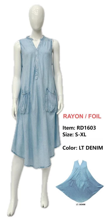 Wholesale Rayon DENIM Placket Dress with Two Pocket