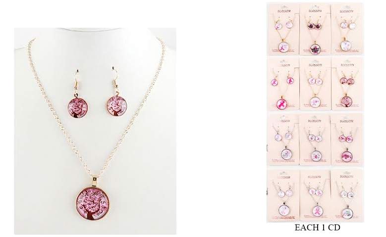 Wholesale Breast Cancer Awareness NECKLACE and Earring set