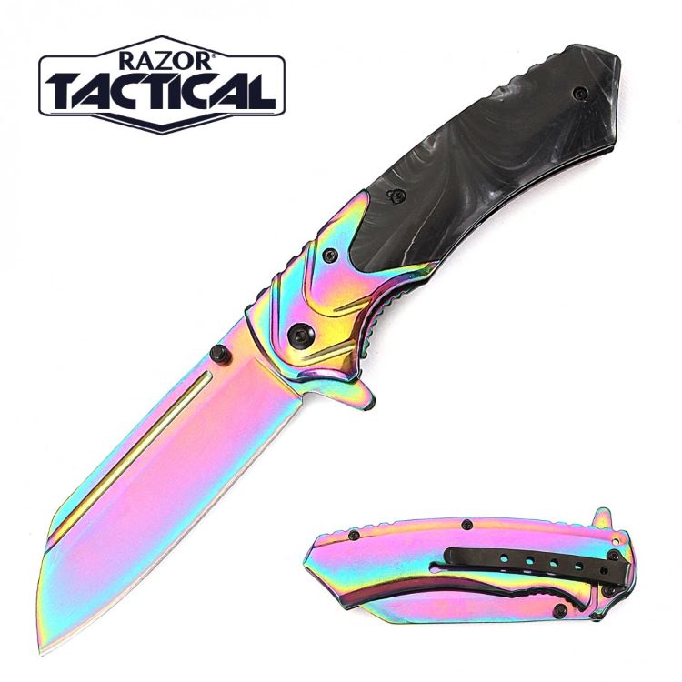 Titanium Blade Spring Assist knife W/ Pink Pearl Handle