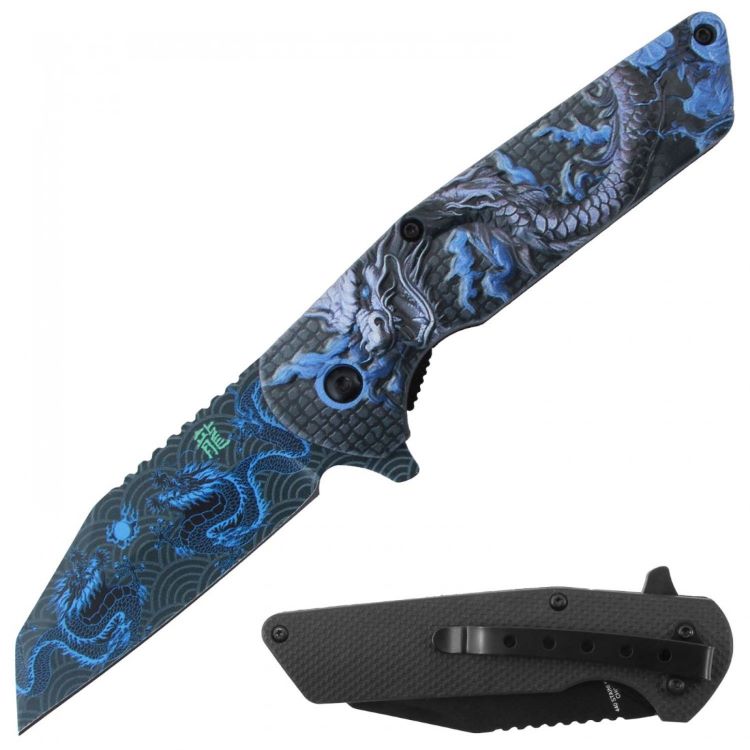Assisted KNIFE 3D Print Plastic Handle 4.5'' closed Blue