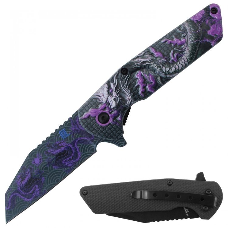 Assisted Knife 3D Print Plastic Handle 4.5'' closed Purple