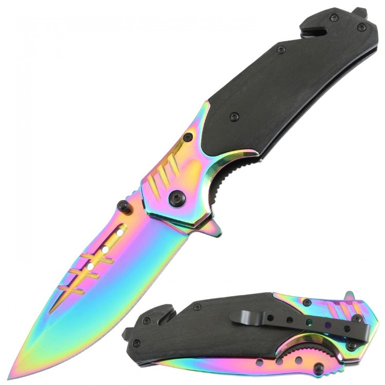 Assisted Knife Black Pakkawood Handle Titanium Blade