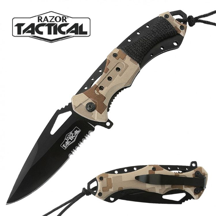 Wholesale Spring-Assisted Knife With ABS Rope-Wrapped Handle-Camo