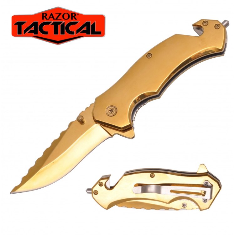 Titanium Spring Assisted Rescue Knife GOLD