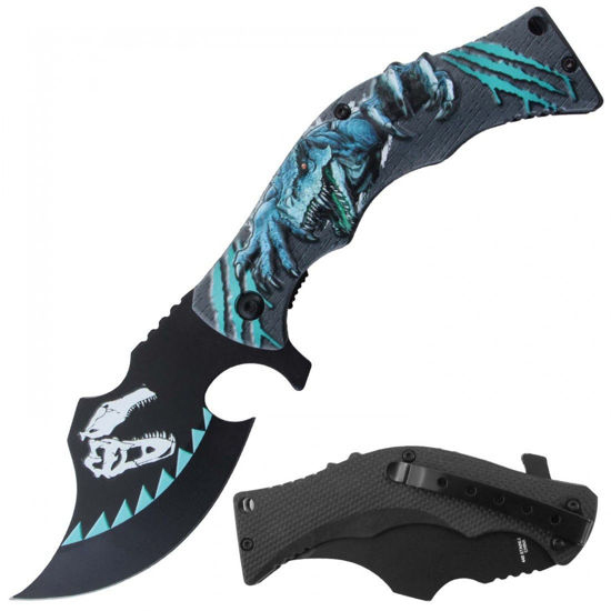 Wholesale Assisted Knife 3D Print Plastic Handle Dino Blue