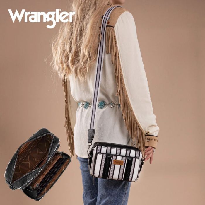 Wrangler Stripe Printed Crossbody Purse With Wallet Compartment