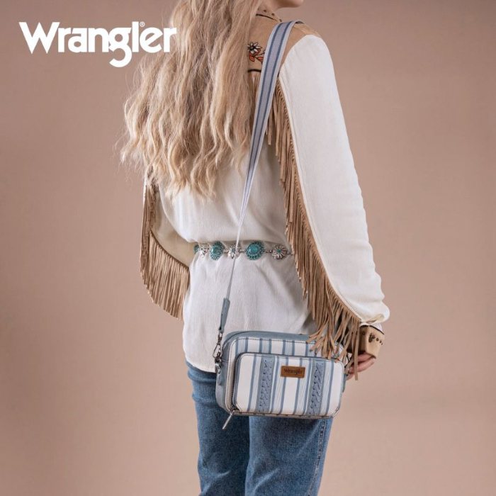 Wrangler Stripe Printed Crossbody Purse With Wallet Compartment