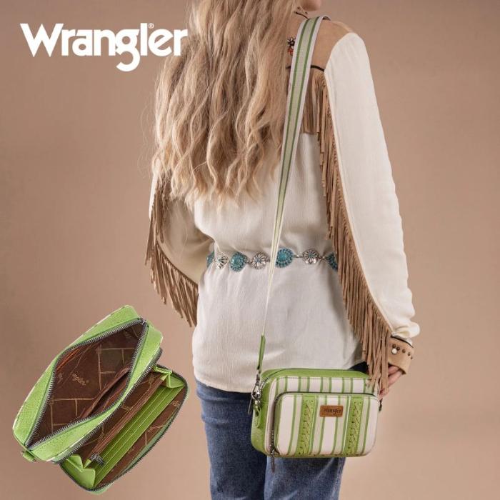 Wrangler Stripe Printed Crossbody Purse With WALLET Compartment