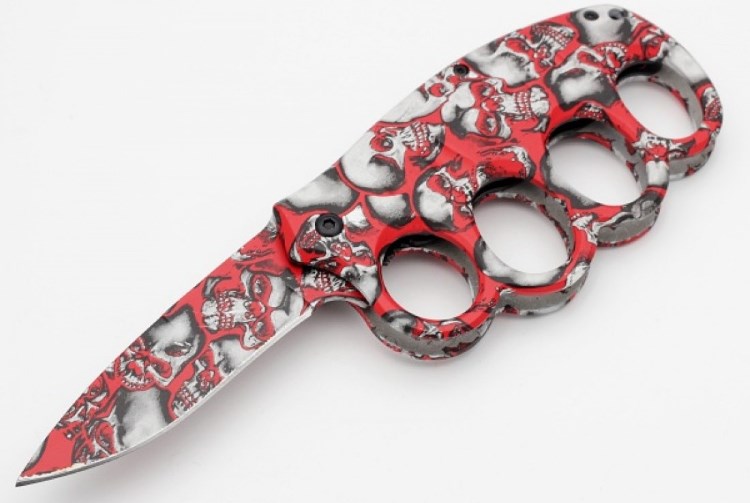 4.5'' Spring-Assist Finger Guard Knife - Skull