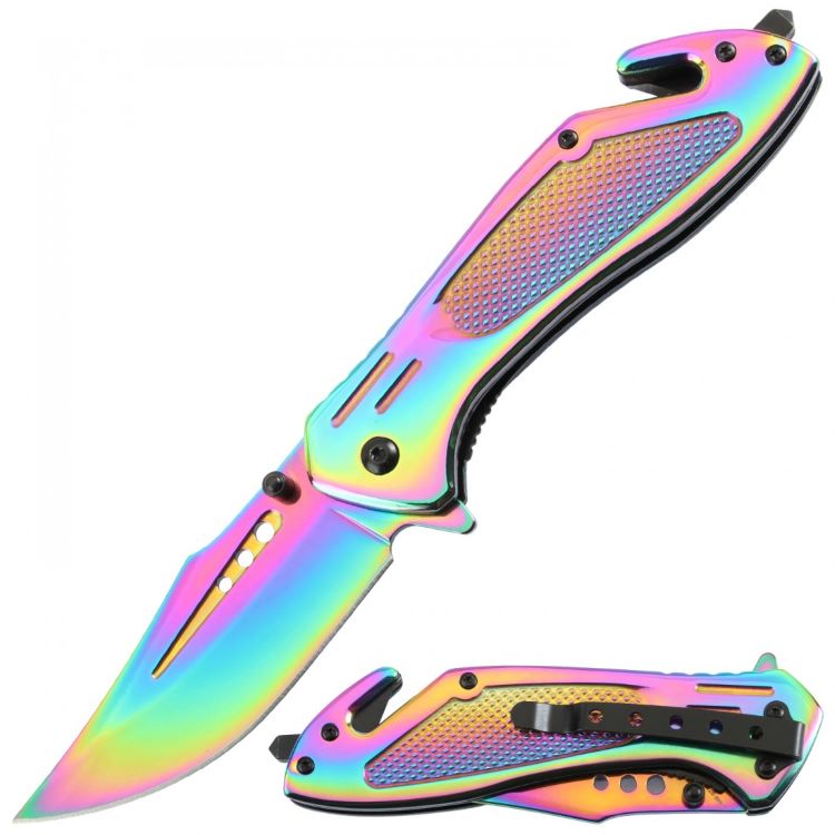 Assisted Knife RAINBOW Titanium Handle.