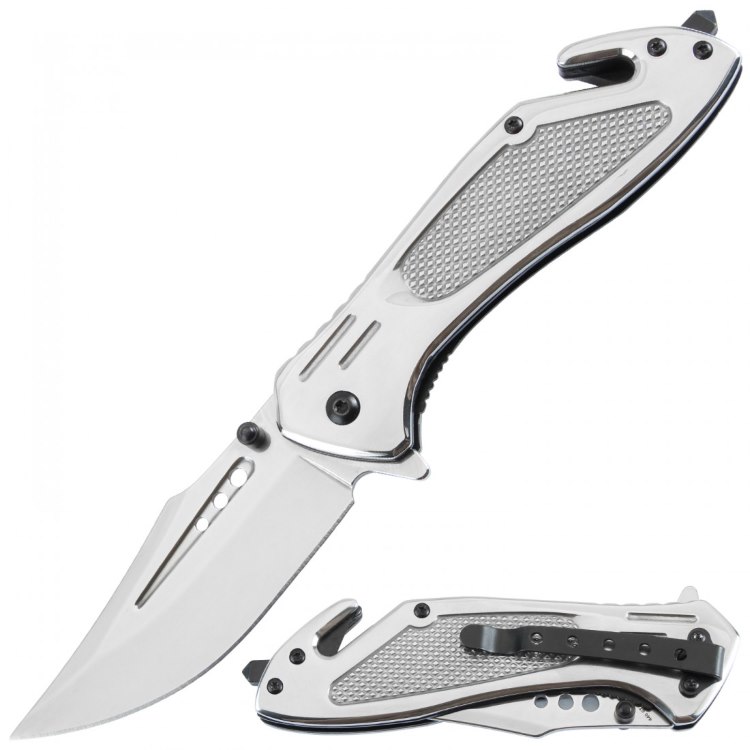 Assisted Knife Silver Titanium Handle.