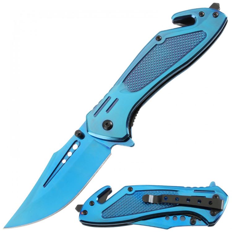 Assisted Knife Blue Titanium Handle