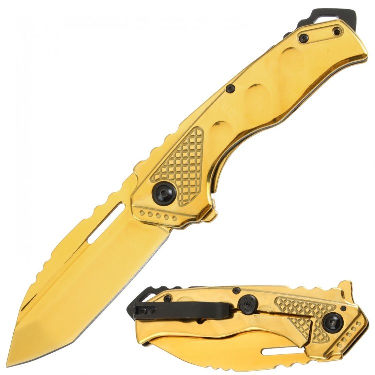 Assisted Knife Golden Titanium Handle, 4.75'' closed