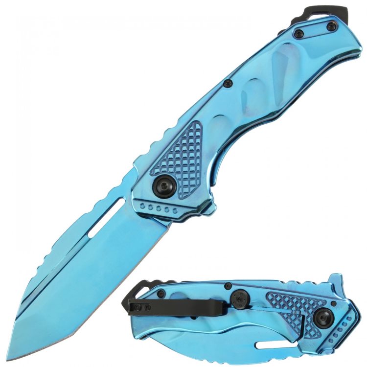 Assisted Knife Blue Titanium Handle, 4.75'' closed
