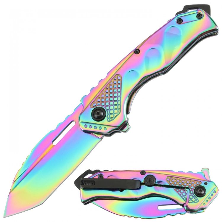 Assisted Knife RAINBOW Titanium Handle, 4.75'' closed