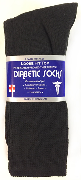 Wholesale Black Long Diabetic SOCKS Loose Fit Top size13-15