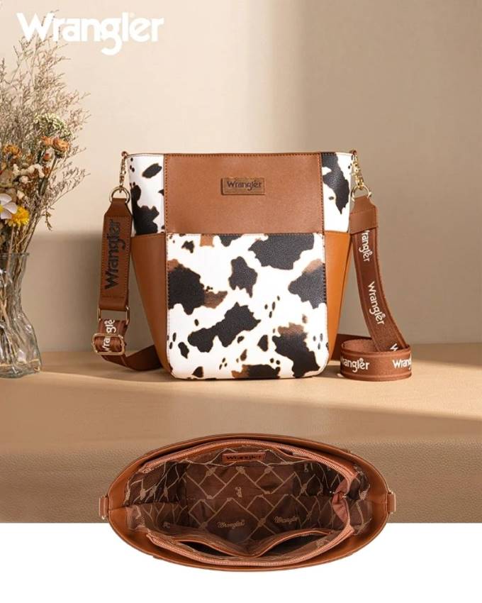 Wrangler Cow Print Crossbody Bucket Should BAG Brown