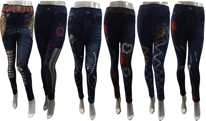 Wholesale Full Length Legging DENIM Print with Different Flowers