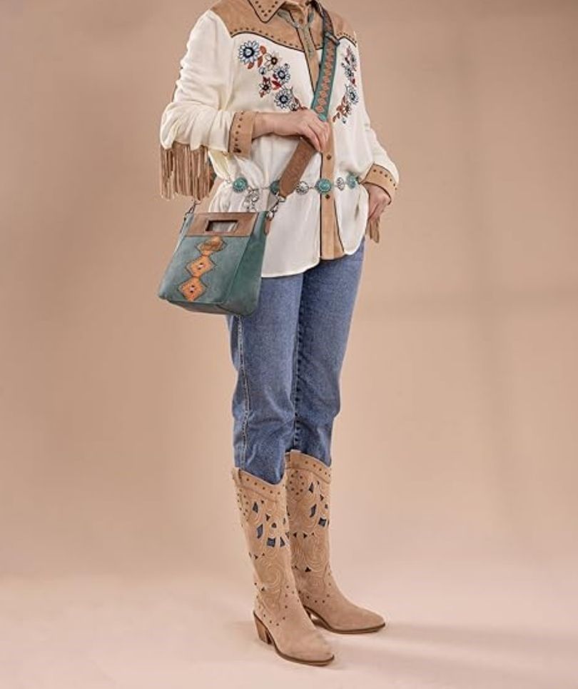 Wrangler Aztec Embroidered Crossbody BAG Turquoise