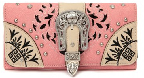 Wholesale Rhinestone Laser Cut WALLET with Buckle Pink