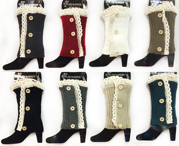 Wholesale Knitted BOOT Topper with Lace and Buttons Leg Warmer